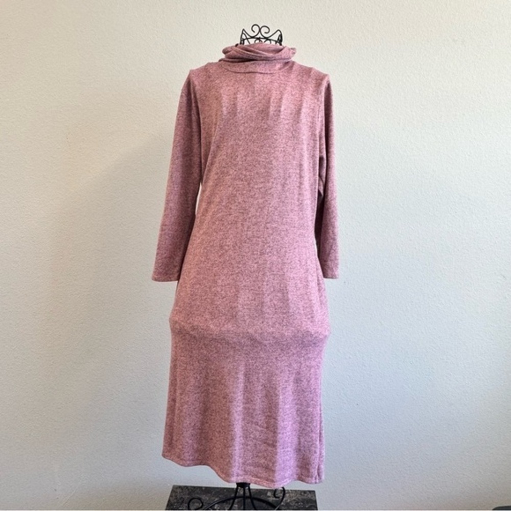 NY Collection Pink Cowl Neck Long Sleeve Sweater Dress